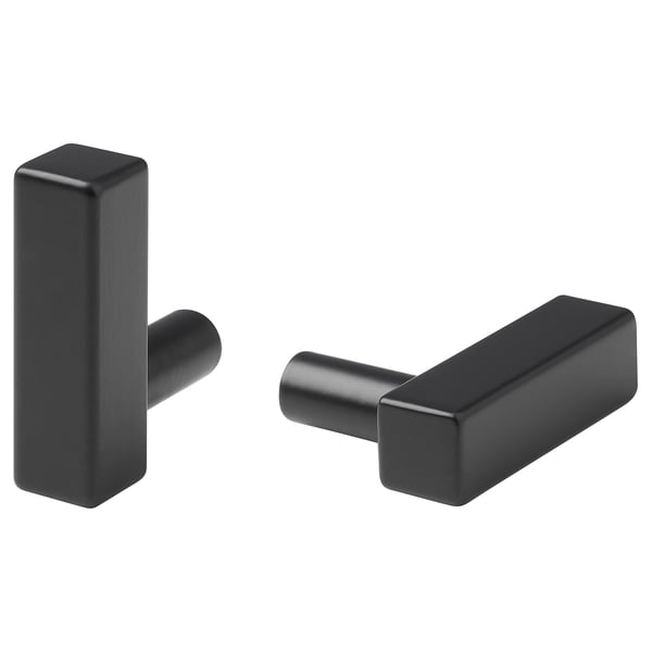 Two black GRIBBOL door knobs, modern design, smooth aluminium finish.