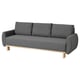 Grey GRUNNARP sofa-bed with wooden legs, cushioned back and seat, modern minimalist design.