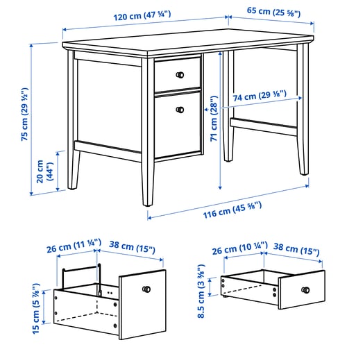 GULLABERG Desk with drop file drawers, white, 47 1/4x25 5/8x29 1/2 "