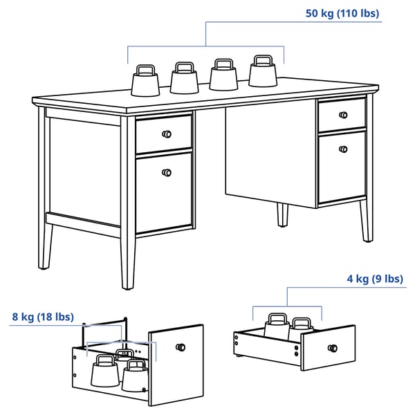 GULLABERG Desk with drop file drawers, white, 61x25 5/8x29 1/2 "