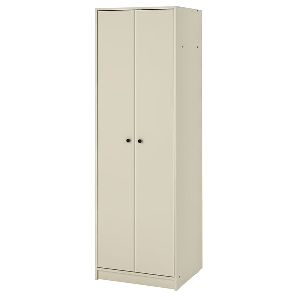 A GURSKEN cream-colored wardrobe with two doors, standing tall and slim, made of particleboard and fiberboard, simple and minimalist design.