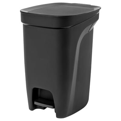 Black rectangular HÄCKSAX pedal bin with flat lid and textured sides.