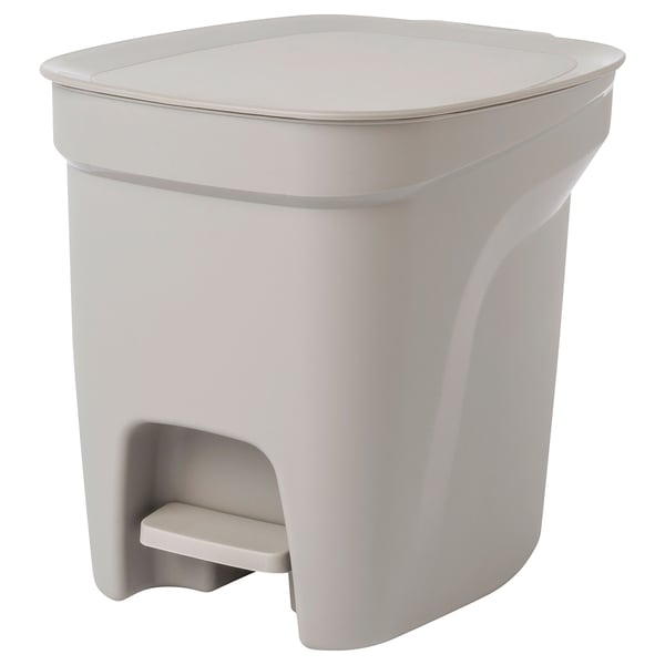 A white HÄCKSAX pedal bin with a sleek, cylindrical shape and easy grip handles on the back. The bin is made of polypropylene plastic.