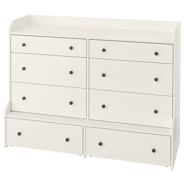 White HAUGA chest with 8 drawers, ideal for bedroom storage, durable & versatile.