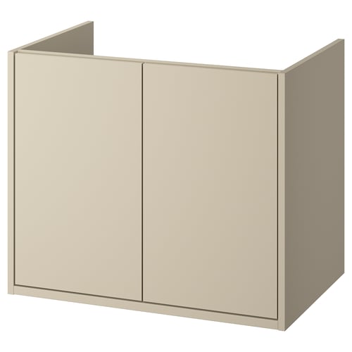 HAVBÄCK beige wall-mounted bathroom cabinet with doors.