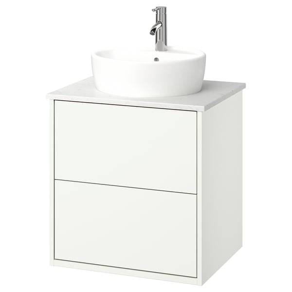 HAVBÄCK white bathroom vanity, round basin, wall-mount, pure design.