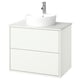 White modern bathroom vanity, square, marble top, round basin, chrome tap.