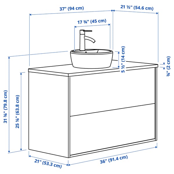 Illustration with measurements for the product: HAVBÄCK.
