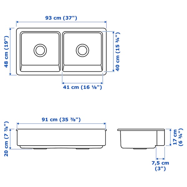 Illustration with measurements for the product: HAVSEN.