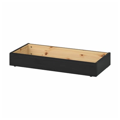 HAVSTA solid pine wood shelf, black-brown, rectangular. Crafted details, natural wood grain visible. Perfect for storage, durable design.