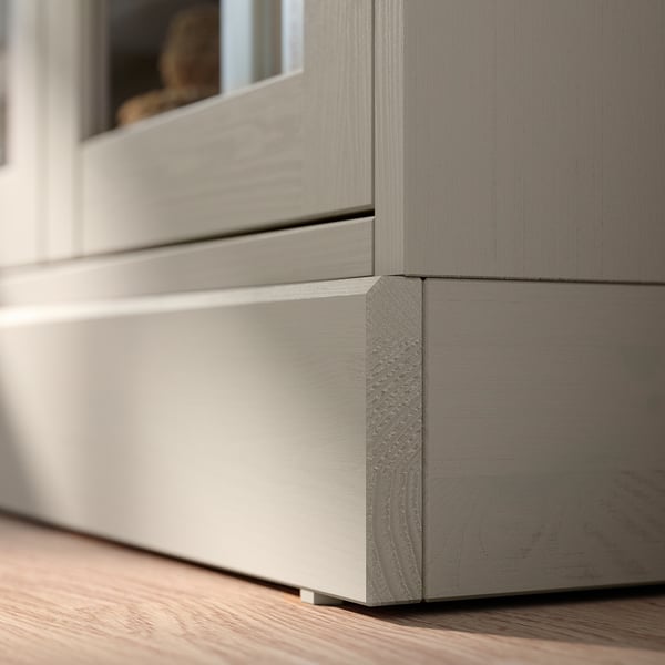 HAVSTA pine plinth, light brown, angled corner detail, modern design.