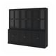 Black HAVSTA furniture set: dark wood, glass doors, cabinets.