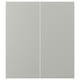 Two light grey kitchen cabinet doors. The doors are rectangular, smooth, and lacquered with a clean, modern design.