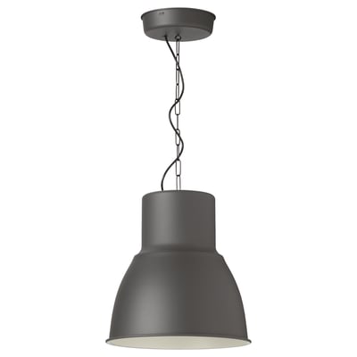 HEKTAR pendant lamp, grey, cylindrical shape, metal material, hanging design, ideal for dining areas.
