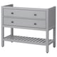 HEMNES grey wooden dresser, two drawers, open shelf, simple modern design.