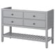 Grey wooden HEMNES dresser with four drawers featuring smooth-closing mechanisms and an open shelf below, offering ample storage.