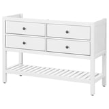 A white HEMNES wooden dresser with four drawers and an open shelf at the bottom.