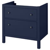 Navy blue HEMNES bedside table with 2 drawers, solid pine, rectangular shape, smooth handles.