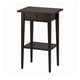 A dark brown HEMNES side table with a single drawer and a lower shelf, made of solid wood.