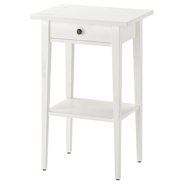HEMNES white wood bedside table, single drawer & shelf.
