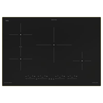 An electric induction hob named HIDINGSTA in black colour. It has a sleek, rectangular design with four cooking zones and touch-and-slide controls.