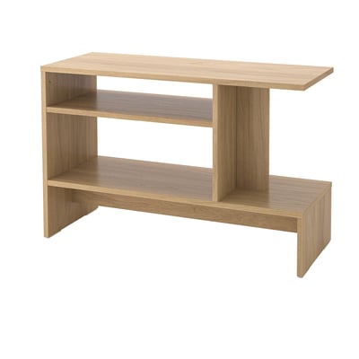 A HOLMERUD wooden side table in a natural oak finish, featuring a sleek design with open shelves for storage.
