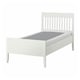 White IDANÄS bed with grey mattress. Slatted headboard and sturdy wooden frame.