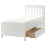 IDANÄS white bed, sleek design, under-bed storage, sturdy, soft-close drawers.