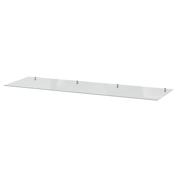 The IDANÄS shelf is a clear, rectangular glass shelf. Its modern design offers a sleek and minimalistic look.