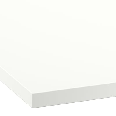 Crisp white laminate worktop, sleek and modern, with smooth edges, perfect for contemporary kitchens.