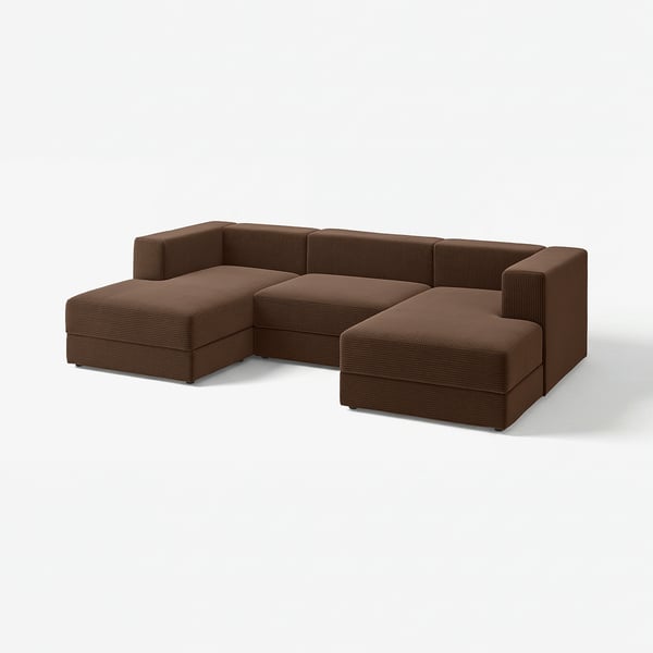 A brown modular sofa named JÄTTEBO with a corduroy cover and clean lines for comfortable seating and storage.