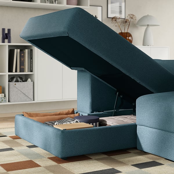 JÄTTEBO Chaise module, left, with armrest/Axvall dark gray-blue