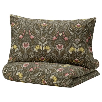 KÄRRDUNÖRT bedding set: dark floral print, cotton/lyocell, rectangle, envelope-style pillowcases.