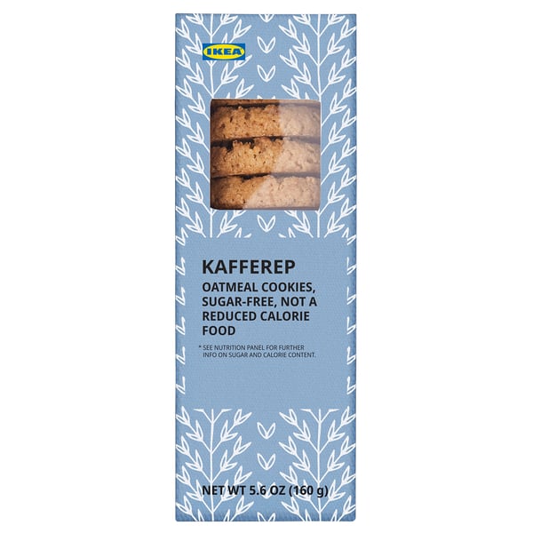 Box of IKEA KAFFEREP sugar-free oatmeal cookies, 5. 6 oz.