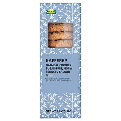 Box of IKEA KAFFEREP sugar-free oatmeal cookies, 5. 6 oz.