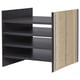 Black KALLAX shelving unit with 4 shelves, sides made of fiberboard and central divider.