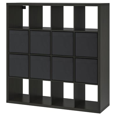 KALLAX Shelf unit with 8 inserts, black-brown, 57 7/8x57 5/8 "