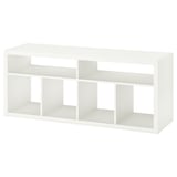 A white KALLAX shelving unit with multiple compartments for storage.