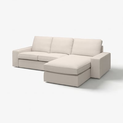 KIVIK beige sofa: modern, low profile, with removable armrests, and sectional chaise lounge, soft fabric.