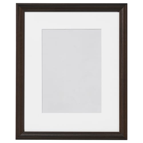 Dark wood picture frame with white mat, rectangular shape, thin edge, traditional design.