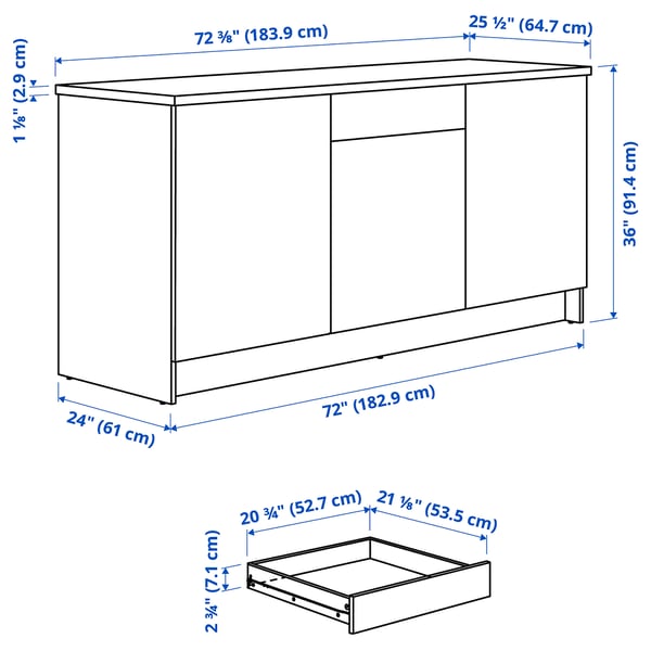 KNOXHULT Base cabinet with doors and drawer, white frame, 72x24x36 "