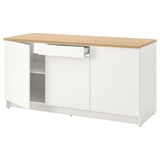 A white KNOXHULT kitchen unit with oak effect top, featuring a drawer and cabinets for storage.