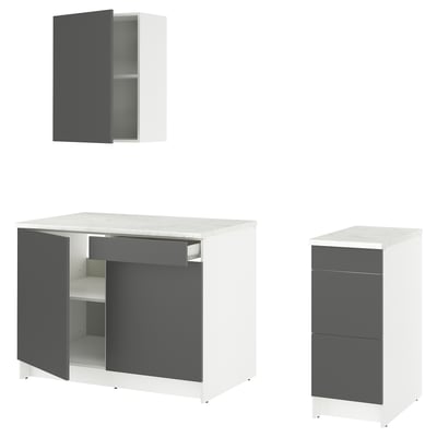 KNOXHULT kitchen set: 1 wall, 2 base units. White & grey, modern design. Drawers, doors, shelves. Easy-clean, durable materials.