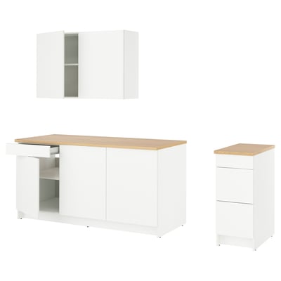 The KNOXHULT kitchen set in white with an oak top, featuring cabinets, drawers, and a countertop for workspace and storage.