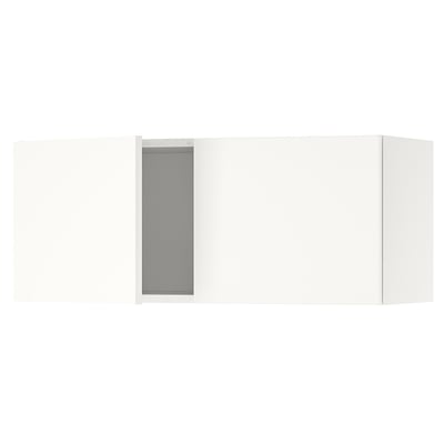 White KNOXHULT wall cabinet with grey interior, rectangular, modern kitchen design.