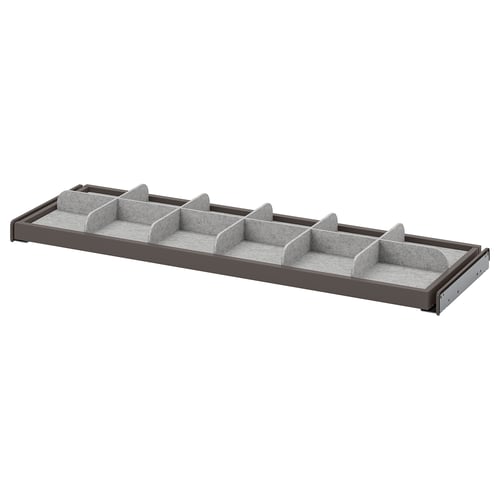 KOMPLEMENT grey organiser tray with felt dividers for closet storage.