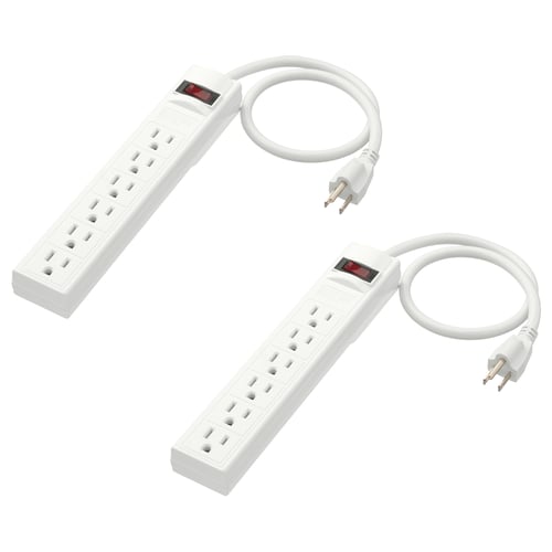 Two white KOPPLA power strips with 6 outlets each, switches, and 0. 5m cables.