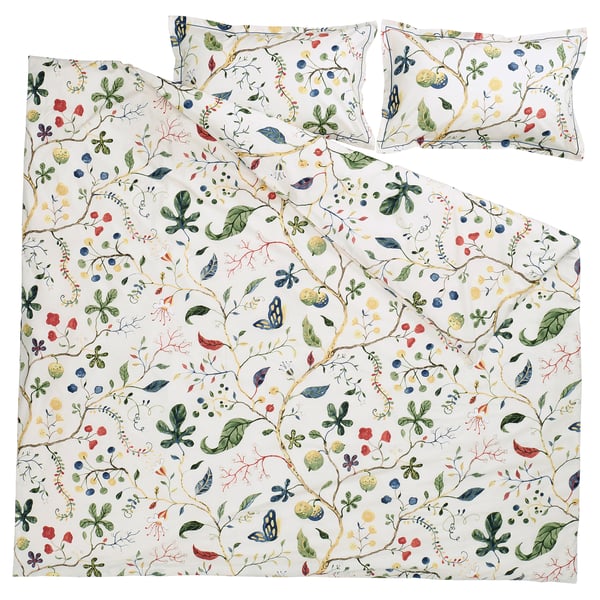 KRONBUSKE duvet cover & pillowcases, white with colourful floral print, cotton & lyocell.