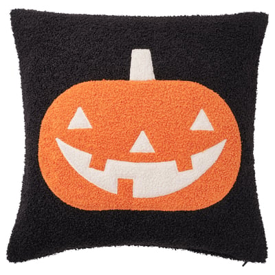 KUSTFYR Cushion cover, pumpkin pattern black/orange, 20x20 "
