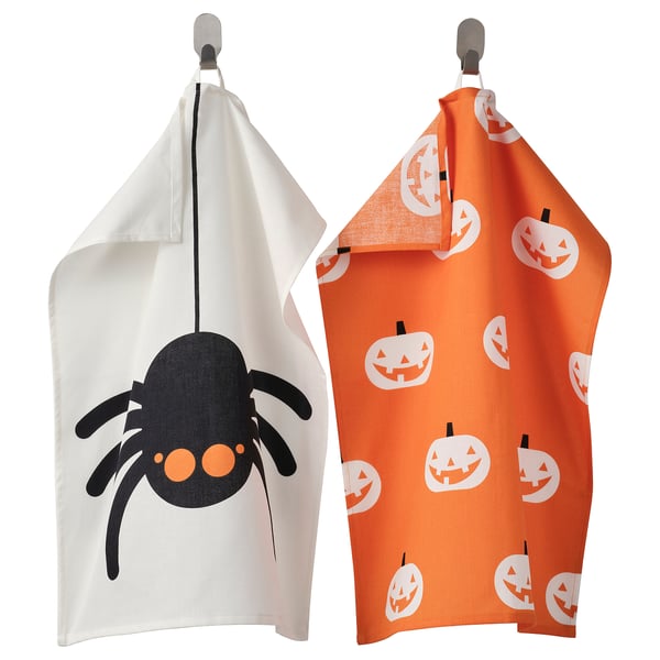 KUSTFYR Dish towel, mixed patterns orange/white, 18x24 "